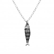 Fish Sterling Silver Oxidized Necklace