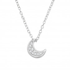 7mm Moon Sterling Silver 45cm Necklace with 10x Cubic Zirconia