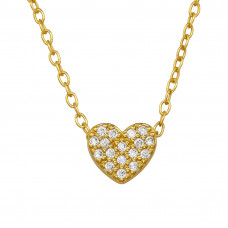7mm Heart Sterling Silver Gold Plated 45cm Necklace with 17x Cubic Zirconia