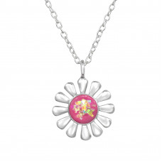 Flower Sterling Silver Necklace with Imitation Opal