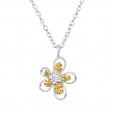 Flower Sterling Silver Necklace with Cubic Zirconia