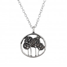 Trees In Circle Sterling Silver Necklace