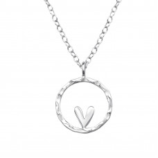 Heart in Open Circle Sterling Silver 45cm Necklace