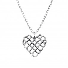 13mm Woven Heart Sterling Silver Oxidized Necklace