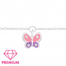 Children's Silver Butterfly Bracelet with Crystal and Epoxy