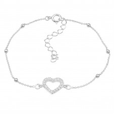 Silver Heart Bracelet with Cubic Zirconia