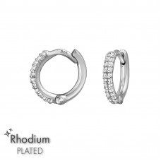 1.6x10mm Sterling Silver Rhodium Plated Huggie Hoops with Cubic Zirconia