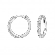 1.6x12mm Sterling Silver Huggie Hoops with Cubic Zirconia