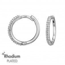 1.6x14mm Sterling Silver Rhodium Plated Huggie Hoops with Cubic Zirconia