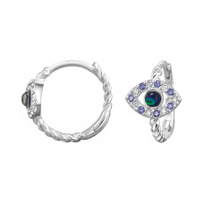 Evil Eye Sterling Silver Huggie Hoops with 28x Cubic Zirconia and 2x Imitation Opal