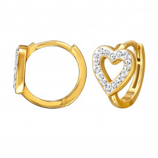 8mm Heart Sterling Silver Gold Plated Huggie Hoops with 32x Crystal