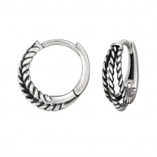 Twisted Rope Sterling Silver Oxidized Huggie Hoops