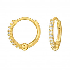 Minimal Sterling Silver Gold Plated Huggie Hoops with Row of Cubic Zirconia
