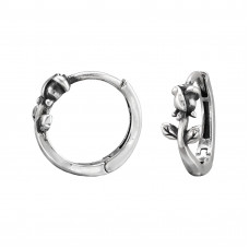 Rose Flower Sterling Silver Oxidized Huggie Hoops