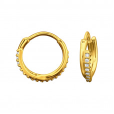 Layered Illusion Sterling Silver Gold Plated Huggie Ear Hoops with 36x Cubic Zirconia