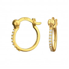 Sterling Silver French Lock Ear Hoops with Pave Cubic Zirconia