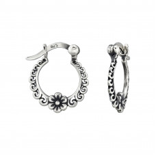 Flowers Sterling Silver Ear Hoops with French Lock
