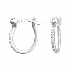 Pave Sterling Silver French Lock Ear Hoops with Cubic Zirconia 