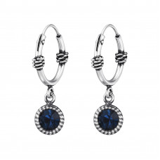 Round Sterling Silver Bali Hoops with Crystal