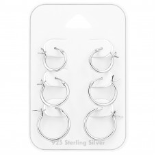 Silver French Lock Ear Hoop Set on Card (10-12-14mm)
