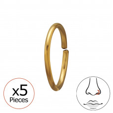 316 Surgical Steel Gold Color Seamless Nose Ring 0.8x10mm (20G) x5