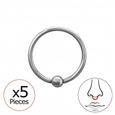 Captive Bead Nose Ring Surgical Steel with 2mm Ball - 0.8x10mm (20G) x5