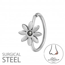 5.8mm Flower Seamless 316 Surgical Steel Nose Ring with Crystal 0.8x8mm (20G)