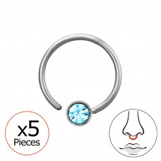 316 Surgical Steel Seamless Nose Ring 0.8x8mm (20G) with 3mm Crystal (x5) 