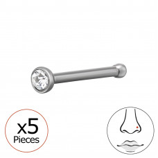 Round 2mm 316 Surgical Steel Nose Stud with Crystal - 0.8mm (20G) x5