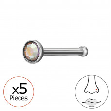 Round 2.5mm 316 Surgical Steel Nose Stud with Crystal - 0.8mm (20G) x5