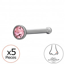 Round 2.5mm 316 Surgical Steel Nose Stud with Crystal - 0.8mm (20G) x5