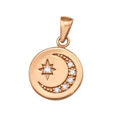 Silver Moon and Star Pendant with Cubic Zirconia