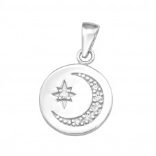 Silver Moon and Star Pendant with Cubic Zirconia