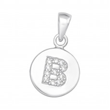 Letter B Sterling Silver Pendant with Cubic Zirconia