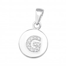 Letter G Sterling Silver Pendant with Cubic Zirconia