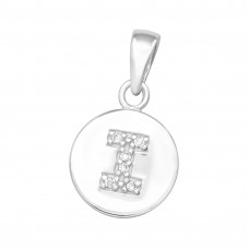 Letter I Sterling Silver Pendant with Cubic Zirconia