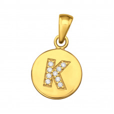 Letter K Sterling Silver Pendant with Cubic Zirconia