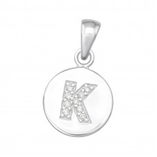 Letter K Sterling Silver Pendant with Cubic Zirconia