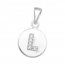 Letter L Sterling Silver Pendant with Cubic Zirconia