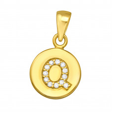 Letter Q Sterling Silver Pendant with Cubic Zirconia