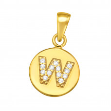 Lettet W Sterling Silver Pendant with Cubic Zirconia