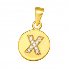 Letter X Sterling Silver Pendant with Cubic Zirconia