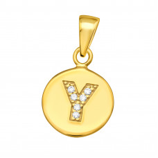 Letter Y Sterling Silver Pendant with Cubic Zirconia