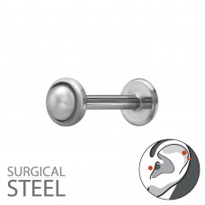 3mm Round Imitation Pearl Tragus, Helix, Upper Ear Piercing on 1.2x8mm (16G) 316 Surgical Steel Threaded Barbell with Flat Back Disc