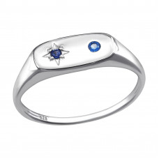 Starburst Sterling Silver Ring with Swiss Blue and Sapphire Cubic Zirconia