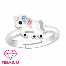 Children's Silver Unicorn Adjustable Ring with Crystal and Epoxy