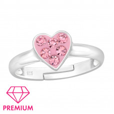 Children's Silver Heart Adjustable Ring with Crystal