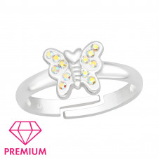 Children's Silver Butterfly Adjustable Ring with Crystal