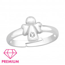 Children's Silver Angel Adjustable Ring with Crystal