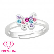 Children's Silver Ribbon Bow Adjustable Ring with Crystal